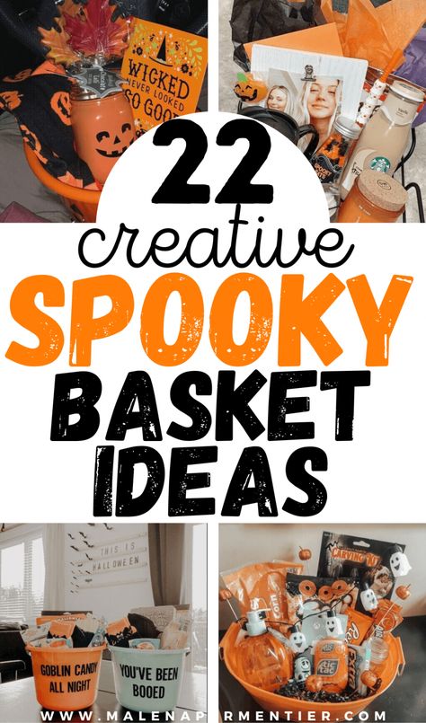 Spooky Basket Ideas, Halloween Treat Baskets, Man Home Decor, Diy Halloween Gifts, Spooky Basket, Porch Halloween, Spooky Halloween Gifts, Fall Gift Baskets, Boo Gift