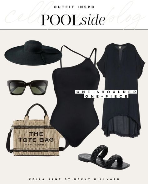 Pool Looks Women, Poolside Party Outfits, Black Beach Outfit, Elegant Beach Outfit, Black Swimsuit Outfit, Pool Day Outfit, Chic Resort Wear, Swimsuit Outfit, Poolside Outfit