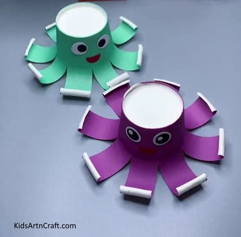 Easy Kids Crafts and Activities - Step by step (Tutorials) - Kids Art & Craft Kindergarten Recycled Art Projects, Diy Octopus, Octopus Craft, Coffee Cup Crafts, Ocean Theme Crafts, Ocean Animal Crafts, Paper Cup Crafts, Octopus Crafts, Recycled Art Projects