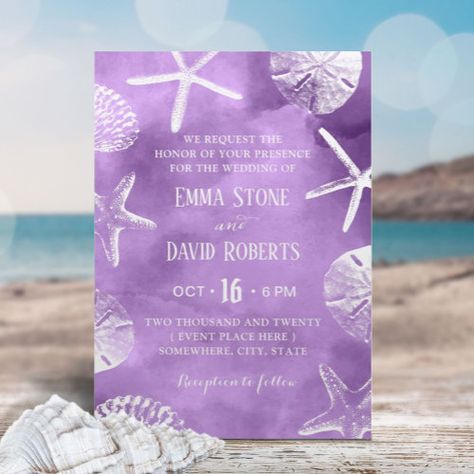 Hawaiian Wedding Themes, Beach Wedding Purple, Watercolor Starfish, Debut Invitation, Romantic Beach Wedding, Beach Theme Wedding Invitations, Dream Beach Wedding, Beachy Wedding, Watercolor Invitation