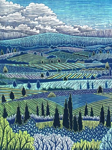 Akvarel Illustration, Trees And Clouds, Zantangle Art, Italian Landscape, Landscape Quilts, Linocut Art, Woodcuts Prints, 수채화 그림, Landscape Artwork