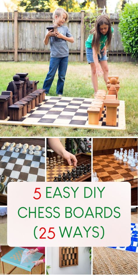 Get creative and make your own chess board at home! Discover 25 easy DIY ways to craft a unique and personalized chess playing experience. Diy Checkerboard Game, Diy Wood Games Projects, How To Make A Chess Board, Chess Board Diy, Diy Chess Pieces, Diy Chess Board, Chess Diy, Diy Wooden Games, Diy Chess Set