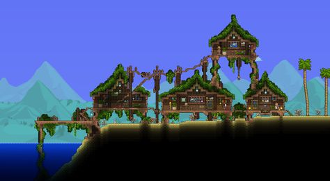 Fishing dock - Album on Imgur Terraria Base, Terraria Houses, Terrarium Base, Terraria Tips, Terraria House Ideas, Terraria House Design, Terraria House, Terraria Builds, Cottage Minecraft