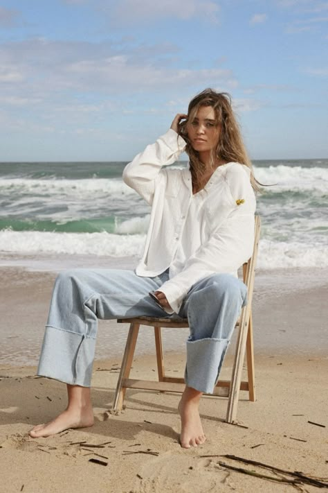 Beach Town Photoshoot, White Shirt Beach Photoshoot, Beach Tshirt Photoshoot, Denim Beach Photoshoot, White Sheet Beach Photoshoot, Overcast Beach Photoshoot, Beach Photoshoot, Beach Town, Photography Poses