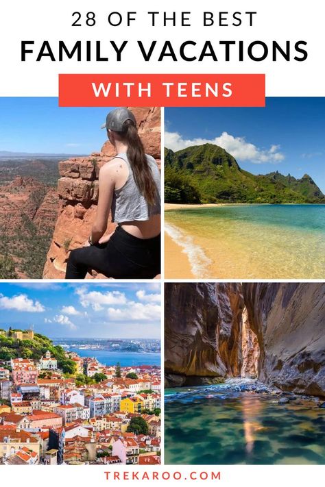 28 of the Best Family Vacations with Teens Family Vacations With Teens, Best Us Vacations, Fun Activities For Teens, Things To Do With Teens, Best Us Beaches, Us Family Vacations, Teen Vacation, Top Family Vacations, Vacations In The Us