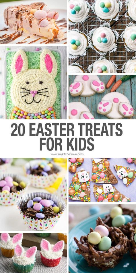 Fun and festive - these 20 Easter Treats for Kids are perfect to celebrate Easter, Spring or for any bunny party. Easter Treats For Kids, Easter Chocolate Bark, Easter Brownies, Easter Cookie Cake, Easter Foods, Turtle Brownies, Baked Breads, Easter Recipe, Treats For Kids