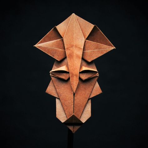 African mask II, designed and folded by Pierre-Yves Gallard (source: ) #africanmask #origami #mask Origami Mask, African Mask, A Rectangle, African Masks, Dollar Bill, Origami, Mask, Design