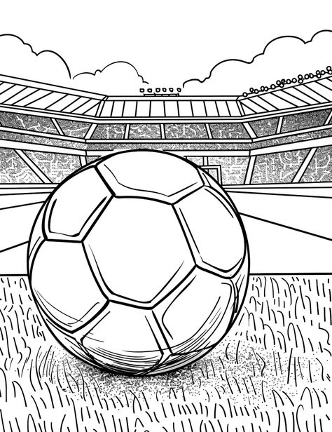 Soccer Ball on the Field: A close-up of a soccer ball on the field, with the stadium in the background. (Free Printable Coloring Page for Kids) Free Soccer Printables, Soccer Coloring Pages Free Printable, Soccer Printables, Soccer Coloring Pages, Bead Pets, Christmas Shoebox, Football Coloring Pages, Train Coloring Pages, Turtle Coloring Pages