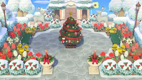 Acnh Seasonal Plaza, Animal Crossing Holiday Design, Animal Crossing Square Ideas, Animal Crossing Town Square Ideas, Animal Crossing Christmas Ideas, Christmas Animal Crossing, Acnh Town Plaza Ideas, Acnh Normcore, Animal Crossing Winter