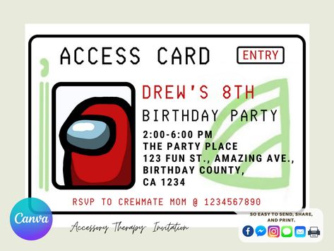 Among Us Card, Swipe Card, Invitations Birthday, Party Places, Black Picture, Diabolik, Diabolik Lovers, 8th Birthday, 7th Birthday