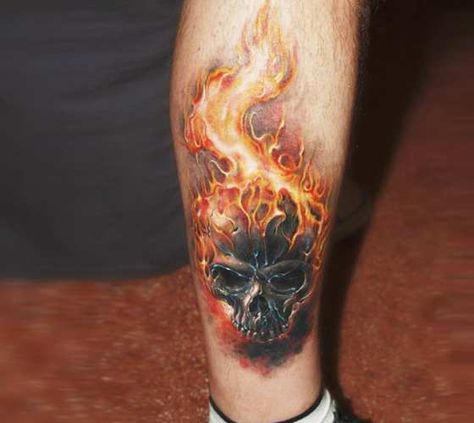 Awesome realistic full colors Skull on Fire tattoo art done by tattoo artist Sergey Gas Fire Tattoo Black And White, Fire Tattoo Realistic, Castle Greyskull, Legs Tattoo, Sparrow Tattoo, Flame Tattoos, Fire Tattoo, Geniale Tattoos, Skull Tattoo Design