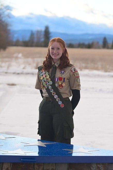 One of BSA, Montana Council's five female Eagle Scouts. Hungry Horse News Girl Scout Aesthetic, Scouting Aesthetic, Girl Scout Outfit, Scout Outfit, Scouts Uniform, Scout Games, Girl Scout Uniform, Eagle Scouts, Scout Uniform