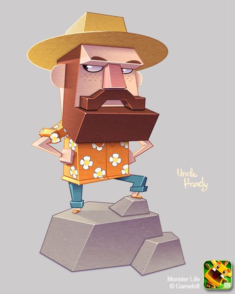 Monster Life - Uncle Handy by joslin on DeviantArt Square Character, 3d Karakter, Low Poly Character, Poly Art, Simple Character, Low Poly Art, Toy Art, Concept Art Character, Game Character Design