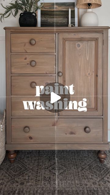 Painting Pine Furniture, Tan Wash, Furniture Refurbishing, Redoing Furniture, Distressed Furniture Painting, Pine Wardrobe, Tan Paint, Diy Furniture Flip, Staining Furniture