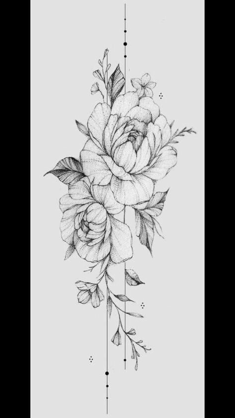 Peony Spine Tattoos For Women, Peonies Spine Tattoo, Women Spinal Tattoos, Peony Spine Tattoo, Rose Spine Tattoos For Women, Flowers Spine Tattoo, Peony Back Tattoo, Geometric Rose Tattoo, Peony Flower Tattoos