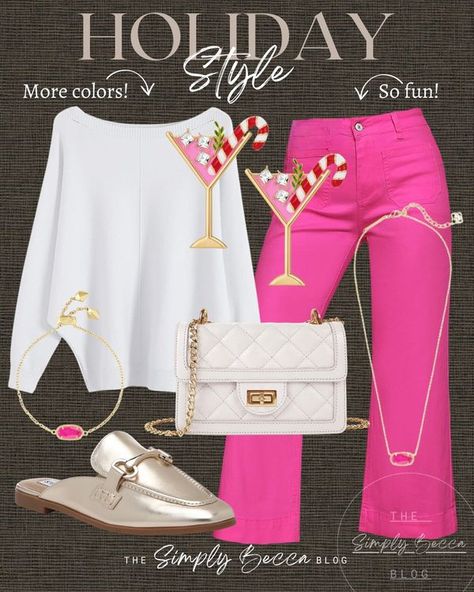 Simply Becca Pink Theme Party Outfit, Simply Becca, Pink Theme Party, Party Outfit Women, Taurus Style, Holiday Glam Outfits, Hot Pink Pants, Career Outfits, What To Wear Fall