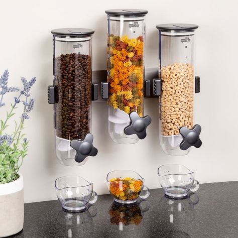 Wall Mount Dry Food Dispenser | Williams Sonoma Can Dispenser, Modern Kitchen Accessories, Freezer Organization, Kitchen Decor Inspiration, Cereal Dispenser, Food Dispenser, Interior Modern, Cereal Recipes, Support Mural