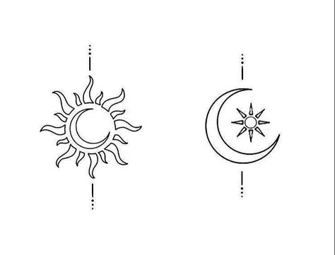 Matching Tattoos Sisters Sun And Moon, Moon With Sun Tattoo, Tattoos For Twins Sisters, Matching Celestial Tattoos, Twitches Sun And Moon Tattoo, Sun And Moon Tattoo Matching Sisters, Twitches Sun And Moon, Moon And Stars Tattoo Matching, Sun And Moon Fine Line Tattoo