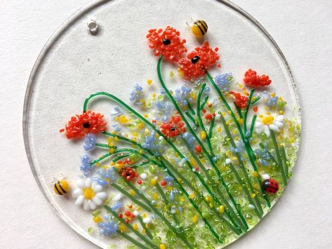 Wild Flower Meadow, Glass Art Pictures, Glass Fusion Ideas, Fused Glass Artwork, Kiln Formed Glass, Fused Glass Ornaments, Glass Fusing Projects, Dekor Diy, Flower Meadow