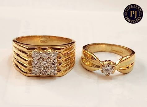 Gold Couple Rings Design Unique, Indian Engagement Rings Gold Jewellery, Engagement Ring For Bride Indian Gold, Couple Ring Design Gold Engagement, Couple Gold Rings Engagement, Engagement Rings Couple Gold Indian, Couple Wedding Rings Gold, Gold Engagement Rings Indian, Unique Couple Rings Wedding Gold