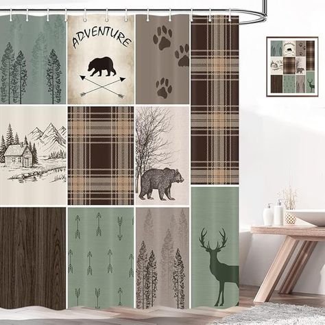 Amazon.com: bzwcbei Cabin Retro Rustic Lodge Shower Curtain, Bear Deer Country Hunting Wild Animal Fabric Shower Curtains, Plaid Check Adventure Bathroom Curtain Liner with Hooks 69x70inches : Home & Kitchen Lodge Shower Curtain, Animal Fabric, Bathroom Curtain, Rustic Lodge, Fabric Shower Curtains, Wild Animal, Shower Curtains, Shower Curtain, Deer