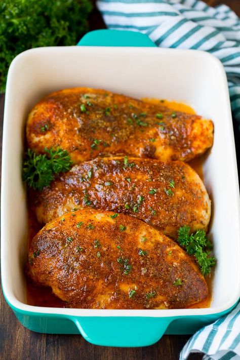 Cajun chicken is coated in butter and spices, then baked to tender and juicy perfection. #chicken #cajun #dinneratthezoo Cajun Spice Recipe, Cajun Chicken Breast, Chicken Cajun, Baked Cajun Chicken, Cajun Chicken Recipes, Easy Dinner Options, Homemade Cajun Seasoning, Pork Chop Recipes Baked, Super Easy Dinner