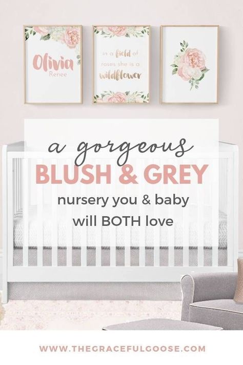 Grey And Pink Nursery, Gorgeous Nursery, Natural Wood Accents, Nursery Guest Room, Pink And Gray Nursery, Blush Nursery, Nursery Planning, Blush Decor