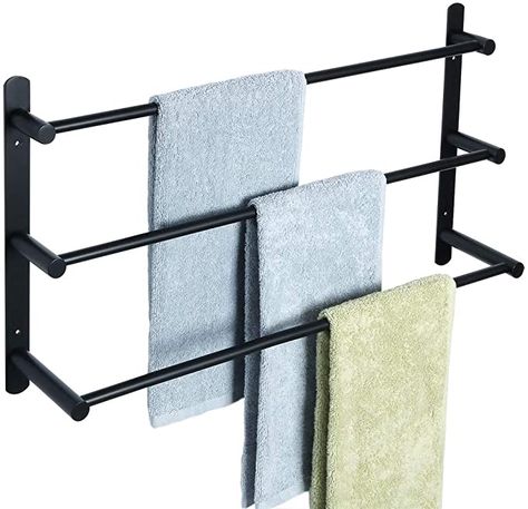 Black Towel Bar, Kitchen Towel Rack, Bathroom Furniture Storage, Black Bathroom Accessories, Double Towel Bar, Towel Shelf, Towel Rod, Stainless Steel Wall, Towel Holder Bathroom