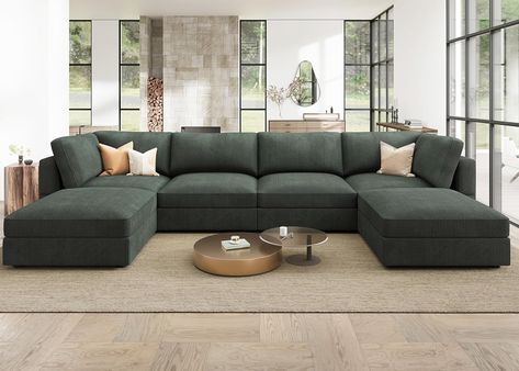 HONBAY Modular Sectional Couch with Storage Corduroy Sectional Sofa with Chaise U Shaped Sectional Couches for Living Room,Green Colorful Sectional Living Room, Honbay Modular Sofa, Big Living Room Couch, Boho Sectional Couch, Plush Sectional Sofa, Best Sectionals For Families Living Room, Colored Couch Living Room Ideas, Cozy Living Room Sectional, Best Sectionals For Families