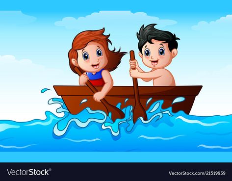 Boat In The Ocean, Ocean Vector, Boat Cartoon, Hand Art Kids, Row Row Your Boat, Boat Drawing, Teaching Aids, School Themes, Row Boat