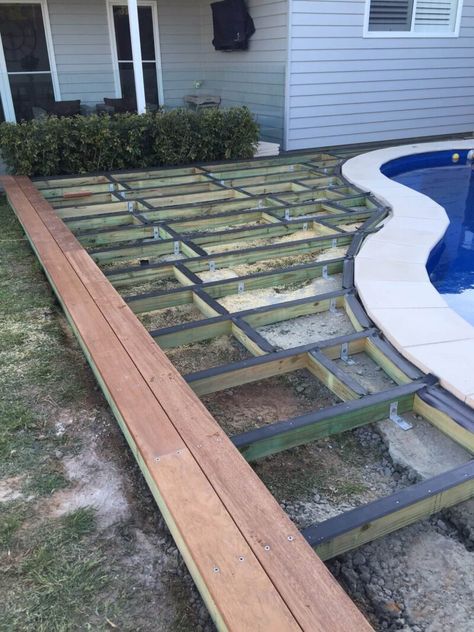 Slowly updating our pool area Pool Retaining Wall, Small Retaining Wall, Small Inground Pool, Back Porch Ideas Covered Farmhouse, Pool Remodel, Wooden Sofa Designs, Back Porch Ideas Decks, Inground Pool, Patio Furniture Ideas