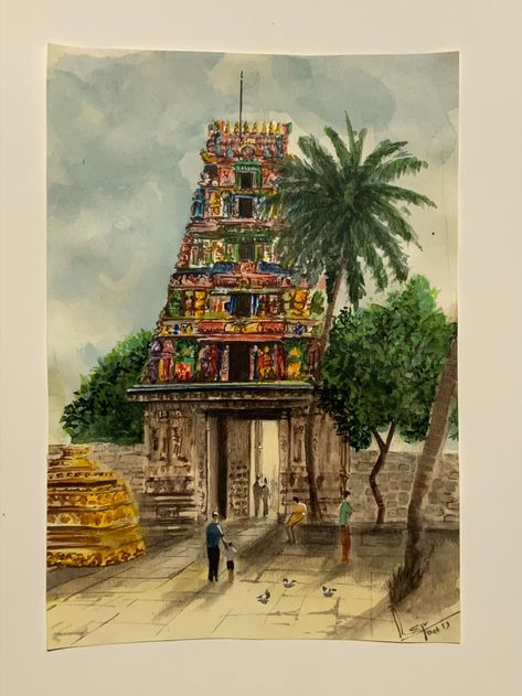 ftheday #paintin
g #instaart #fanart

 #sketches #arts
 #arte #drawingoftheday Tamil Traditional Art, Hindu Temple Painting, Temple Illustration Indian, Gopuram Painting, Indian Temple Drawing, Indian Temple Illustration, India Painting Ideas, Temple Painting Indian, Temple Watercolor Paintings