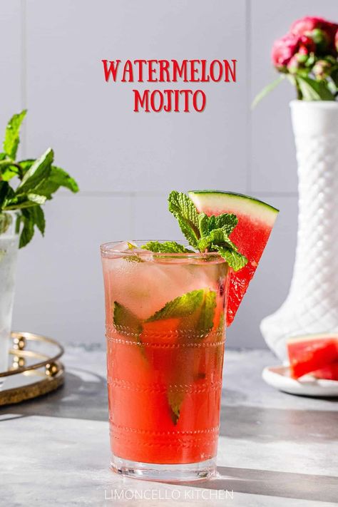 You can't beat a good watermelon cocktail, and this Watermelon Mojito is one of the best! Lime, fresh mint and rum make this the perfect summertime drink. It's always a crowd pleaser and has so much watermelon flavor! Includes instructions on how to make your own fresh watermelon juice. Save this drink recipe for your next summer pool party! Refreshing Rum Cocktails, Good Watermelon, Watermelon Mojito Recipe, Fresh Watermelon Juice, Prickly Pear Margarita, Watermelon Flavor, Watermelon Cocktail, Watermelon Mojito, Mint Mojito