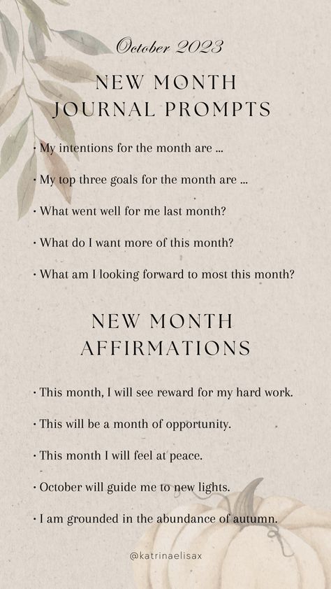 Affirmation For October, October Prompts, October Affirmations, October Journal Prompts, Goal Planning Worksheet, Mindfulness Journal Prompts, Monthly Organization, Healing Journaling, Spiritual Love