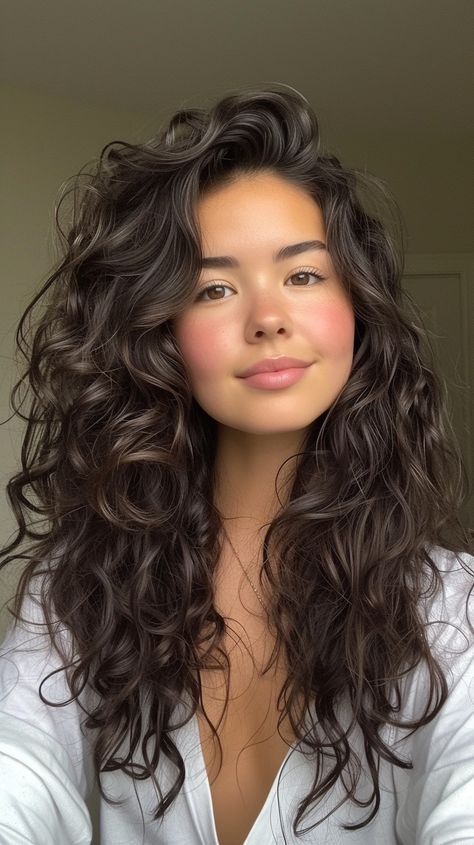 2c Hair With Curtain Bangs, Mid Length Curly Haircuts For Round Faces, Round Face Curly Haircut, Curly Haircut For Round Faces, Natural Wavy Hair Cuts, Curly Mid Length Hair, Wavy Hair Round Face, Mid Length Curly Haircuts, Long Layered Curly Hair Face Framing