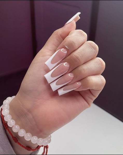 Frenchies Nails Medium, Basic Baddie Nails Medium, French Tips White Square, Long Square French Tip Acrylic Nails, Basic Medium Nails, Medium Long French Tip Nails, Medium Tapered Square Nails French Tip, French Tip Acrylic Nails Medium Length, French Tip Acrylic Nails Medium