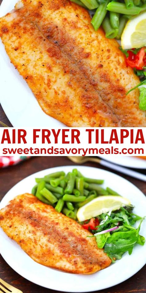 Tilapia In The Air Fryer, Air Fry Tilapia Recipes, Baked Tilapia Recipes Air Fryer, Air Fried Tilapia Recipes, Easy Air Fryer Fish Recipes, Healthy Tilapia Recipes Clean Eating, Air Fryer Fish Recipes Healthy, Baked Fish In Air Fryer, Airfry Fish Recipes