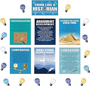 Outus 47 Pieces Thinking Poster Social Studies Bulletin Board Decoration with Light Bulb Cutouts Think Like a Historian Poster for Middle School High School Office Home Classroom Supplies Think Like A Historian Bulletin Board, Think Like A Historian, High School Office, Social Studies Bulletin Boards, History Bulletin Boards, Bulletin Board Decoration, 6th Grade Social Studies, Home Classroom, History Teacher