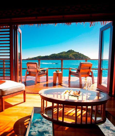 23 Most Outrageous Ocean Views from Your Hotel Bed Fiji Honeymoon, Fiji Resort, Water Bungalow, All Inclusive Honeymoon, Tropical Living, Honeymoon Places, Best Honeymoon Destinations, Overwater Bungalows, Best Honeymoon