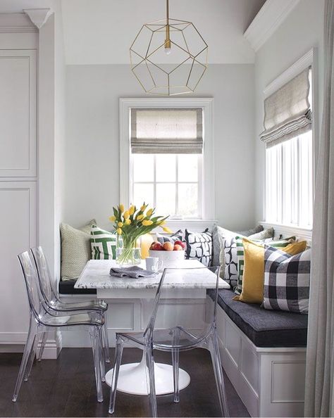 9 Kitchen Nook Ideas so Sweet You'll Almost Forget You're On a Sugar-Free Diet ... Almost | Hunker Breakfast Nook Next To Fridge, Acrylic Dining Chairs, Corner Nook, Kitchen Banquette, Transitional Dining Room, Built In Seating, Banquette Seating, Colorado Homes, Kitchen Nook