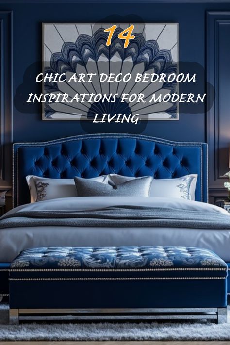 Discover 14 stunning Art Deco bedroom inspirations that blend elegance with modern design. From the rich blue hues to luxurious textures, this collection showcases how to create a sophisticated retreat in your home. Perfect for anyone looking to elevate their interior space! Art Deco Bedroom Design, Deco Bedroom Ideas, Art Deco Bedroom Ideas, Art Deco Bedroom, Deco Bedroom, Bedroom Design Ideas, Chic Art, Blue Hues, Modern Living