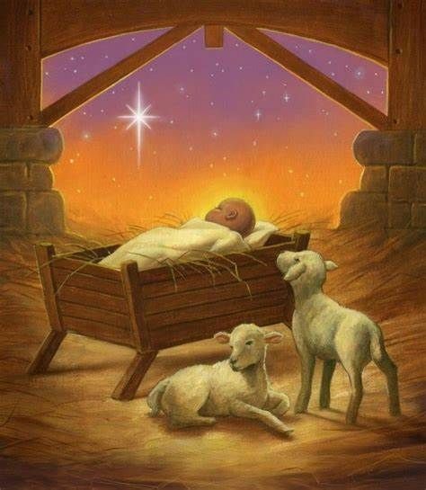 Paintings Christmas, Baby Christmas Card, Jesus In The Manger, Christmas Sheep, Traditional Christmas Cards, O Holy Night, Christmas Nativity Scene, Baby Christmas, Jesus Art