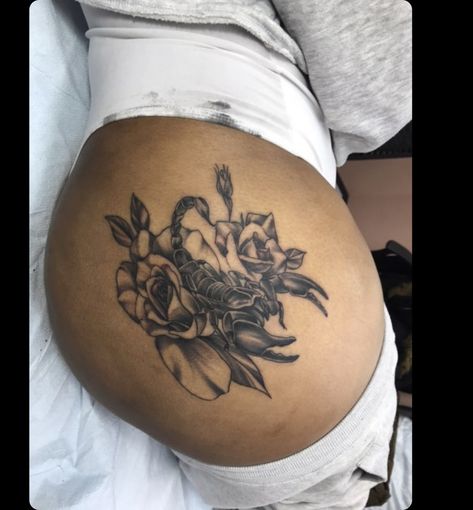 Scorpio Tattoo On Hip, Scorpio Tattoo With Name, Scorpion Leg Tattoos Women, Scorpion Tattoo Thigh, Scorpio Sleeve Tattoo Women, Scorpio Tattoo Thigh, Scorpio Tattoo Black Women, Scorpio Leg Tattoo, Scorpio Thigh Tattoo