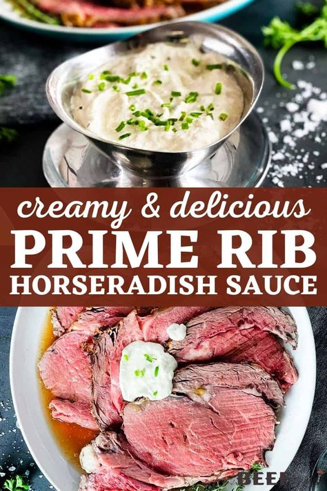 My creamy horseradish sauce is the Best Horseradish Sauce for Prime Rib! Ready in 5 minutes using a handful of ingredients all mixed together in a bowl, this is a quick and easy sauce with tons of flavor. Try it with all your favorite beef recipes, but especially with prime rib! via @bestbeefrecipes Sauce For Prime Rib Horseradish, Sauce For Ribeye Roast, Whipped Horseradish Sauce, Prime Rib With Horseradish Sauce, Prime Rib Roast Horseradish Sauce, Horseradish Sauce For Prime Rib Easy, Homemade Horseradish Sauce For Prime Rib, Prime Rib Horseradish Sauce Easy, Horseradish For Prime Rib