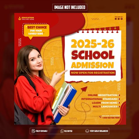 Education Social Media Post, Post Template Design, Graphic Design School, Social Media Branding Design, Music Flyer, Social Media Post Template, Birthday Flyer, School Admissions, School Event