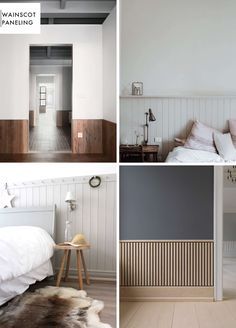 How To Add Character And Charm To Boring Architecture And Houses Wainscoting Paneling Mid Century Modern Wall Paneling, Mid Century Wainscoting, Mid Century Modern Wainscoting, Mid Century Wall Paneling, Half Paneled Walls Bedroom, Shiplap Bottom Half Wall, Wainscoting Paint Ideas, Half Paneled Walls, Batten Panelling