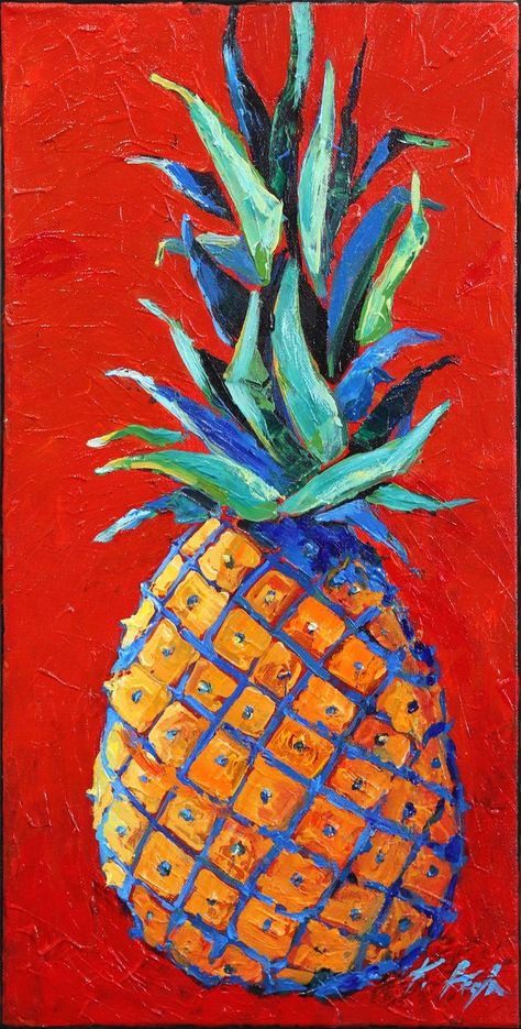 Kathleen Keifer - Pineapple Kiss #artwork #originalart #artgallery #losangeles #painting #buyart #lagallery #visitus #decoration Pineapple Painting Ideas, Pineapple Painting Acrylics, Abstract Fruit Painting, Pinapple Art, Banana Painting, Pineapple Painting, Fruit Artwork, Food Art Painting, Watercolor Pineapple