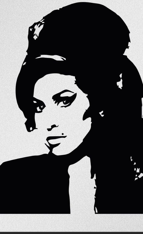 Amy Winehouse Outline, Amy Winehouse Stencil, Black Outline Painting, Amy Winehouse Silhouette, Amy Winehouse Drawing, Photo To Stencil, Shadow Drawing, Body Template, Color Portrait