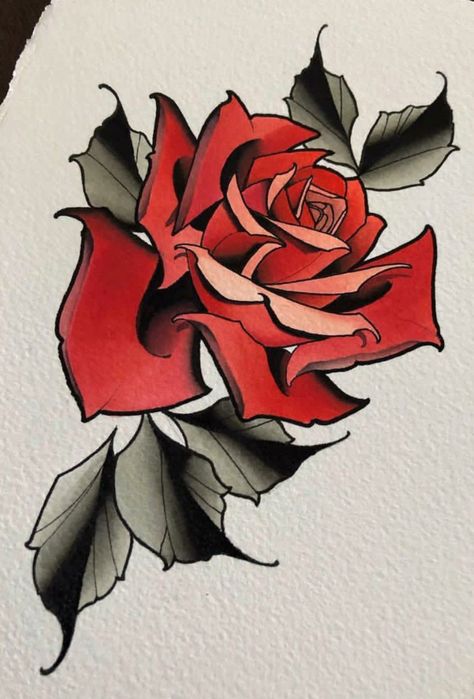 Neo Traditional Rose, Neo Traditional Roses, Flash Art Tattoos, Traditional Rose Tattoo, Tato Tradisional, Traditional Tattoo Flowers, Traditional Rose, Kunst Tattoos, Traditional Roses