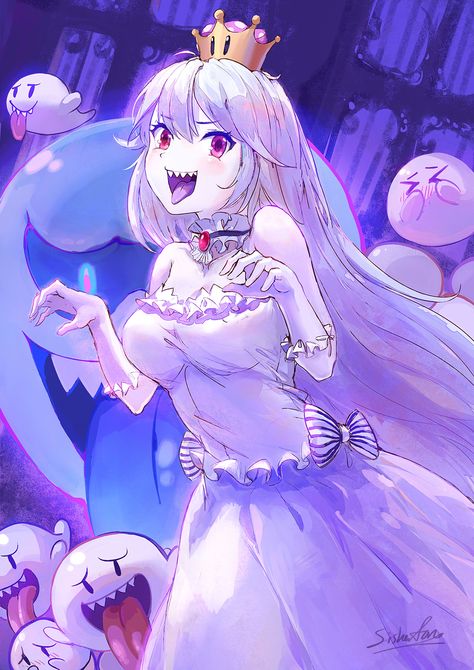 "BOOOOO!!!!!!" Boosette Fanart, Princess Boo, Ghost Princess, Super Crown, Nintendo Fan Art, King Boo, Anime Galaxy, Waifu Material, Super Mario Art